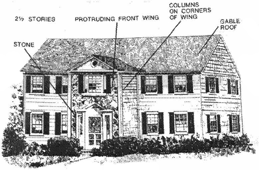 Front Gable, New England Colonial, Charlestone Colonial, or English Colonial